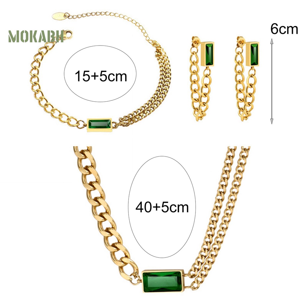 [Mới] Set Vòng cổ + Bông Tai + Vòng Tay Mạ Điện Mặt Vuông Đính Đá Zircon Vintage Cho Nữ