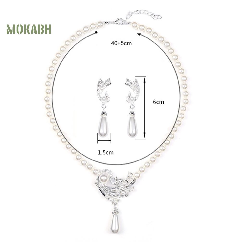 1 Set Vòng cổ Và Bông Tai Mạ Điện Sáng Bóng Bắt Mắt Trang Trí Ngọc Trai Giả