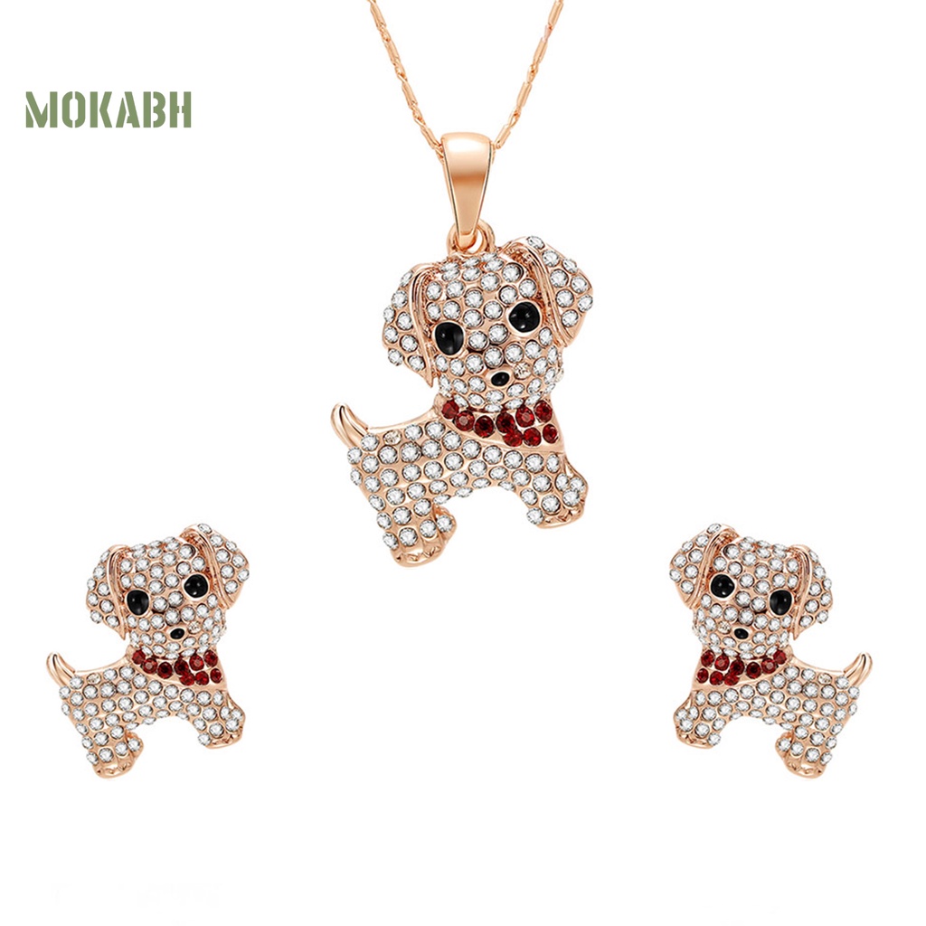 1 Bộ Vòng cổ + Bông Tai Hình Cún Con Đính Đá Sang Trọng