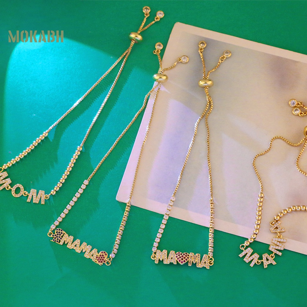 [Mới] Vòng Đeo Tay Mặt Chữ MAMA Đính Đá Zircon Có Thể Điều Chỉnh Trang Trí Cá Nhân Hóa Trang Sức Làm Việc Tốt Mặt Dây Chuyền Quà Sinh Nhật