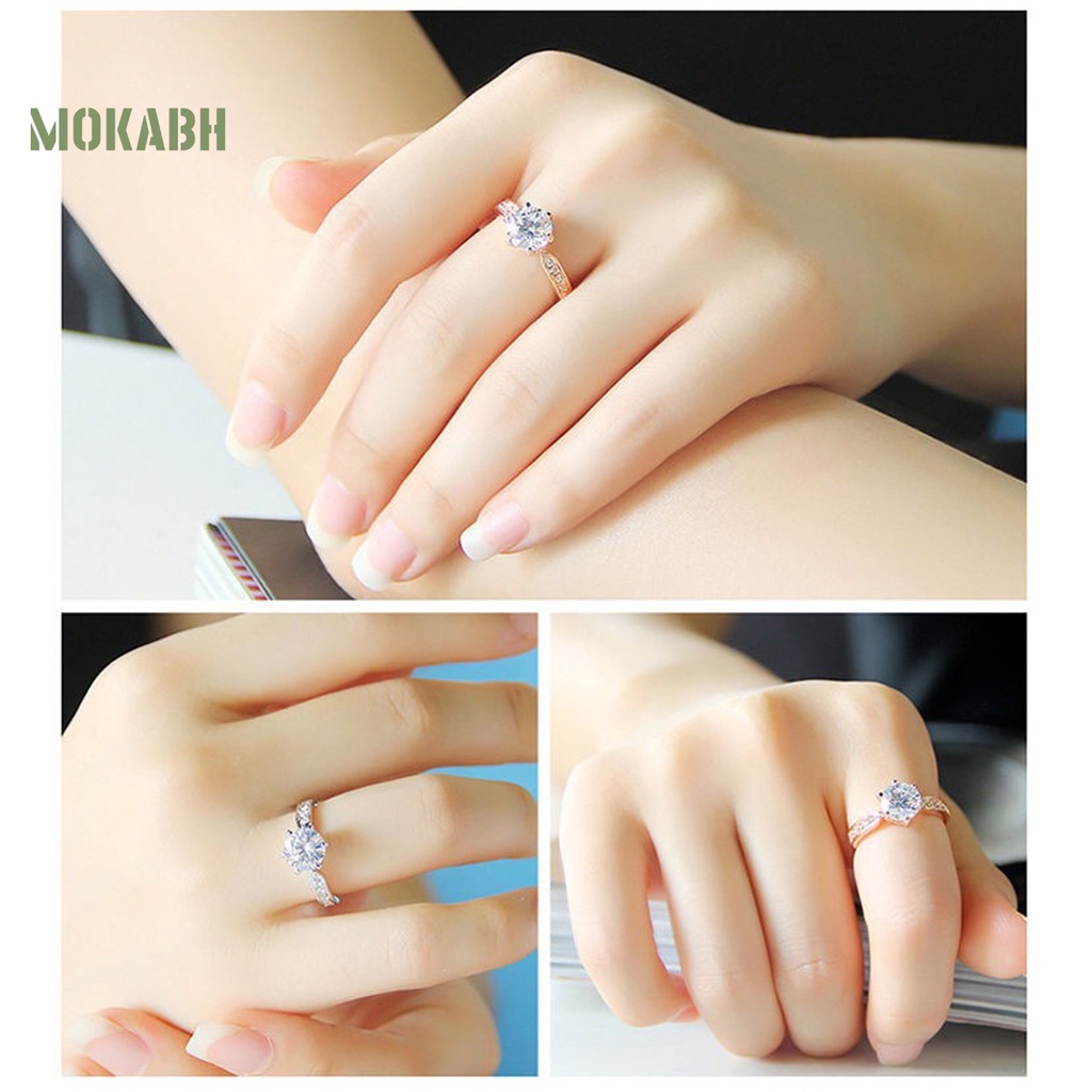 [Mới] Nhẫn Đính Hôn Mạ Bạc Đính Kim Cương Giả Lấp Lánh Không Phai Màu Trang Sức Dành Cho Cô Dâu