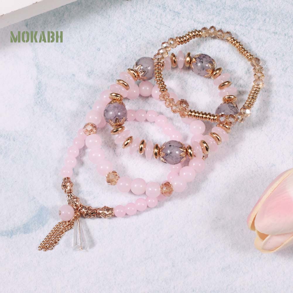 Set 4 Vòng Tay Chuỗi Hạt Phong Cách Boho Cho Nữ