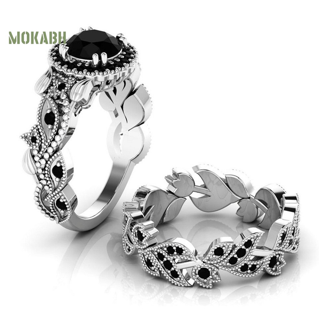 Set 2 Nhẫn Họa Tiết Hoa Lá Đính Đá Lấp Lánh Thời Trang Cho Nữ