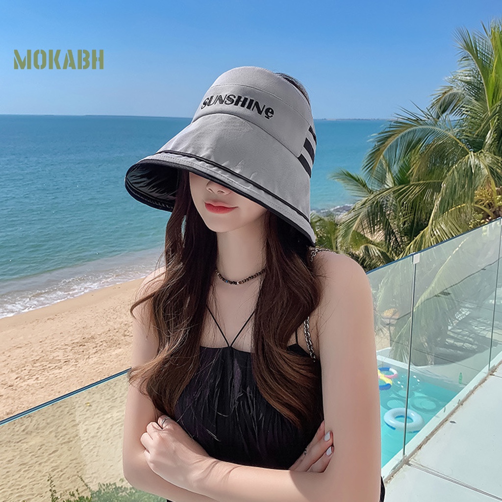 [Mok Abh] Mũ Ngư Dân Vành Rộng Hở Chóp Thêu Chữ Có Thể Điều Chỉnh Kích Thước Thời Trang Mùa Hè