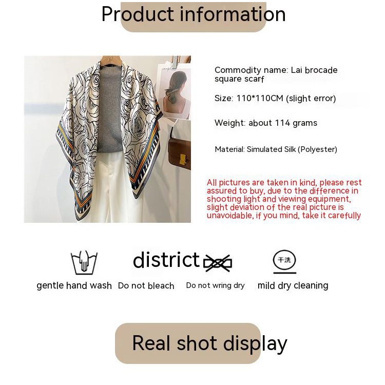 Khăn Choàng Lụa Satin Vuông Cỡ Lớn 110cm Chống Nắng Dễ Phối Đồ Thời Trang Mùa Hè Cho Nữ Sự Bảo Vệ