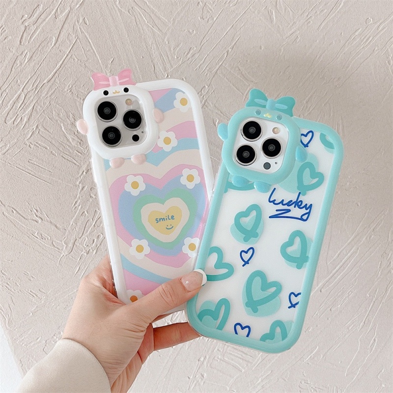 Ốp Lưng Nơ Trong Suốt - Colorful Hearts - NW043