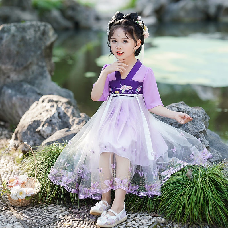 Đầm Công Chúa Tay Ngắn Thêu Hình Bướm Phong Cách Mới Cho Bé Gái