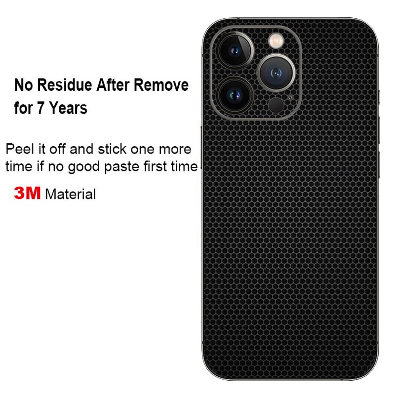 Tổ Ong Decal Da Tương Thích Cho iPhone 14 13 12 Pro Max Mini Mặt Sau Bảo Vệ Màn Hình Bìa Phim 3M Quấn Màu Đen Miếng Dán