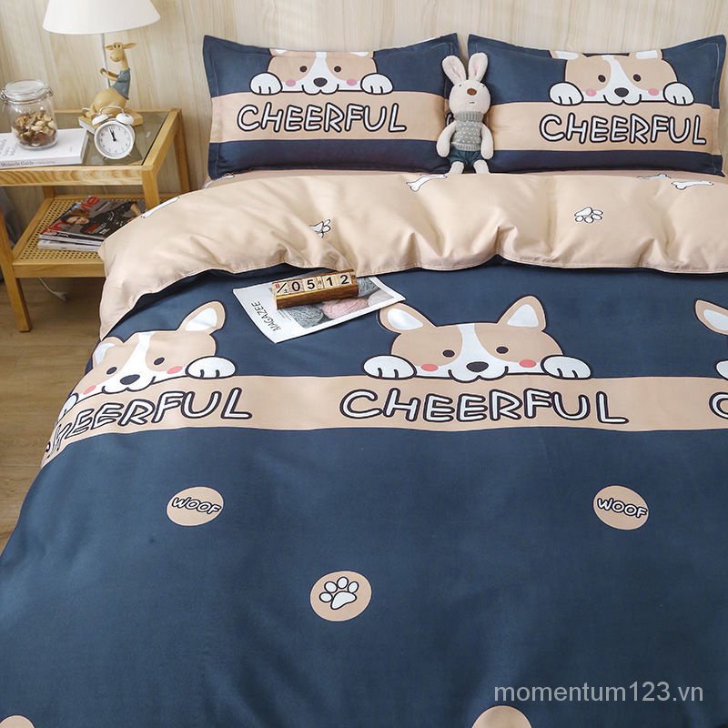 Bộ Chăn Ga Và Vỏ Gối Họa Tiết Hoạt Hình Xinh Xắn