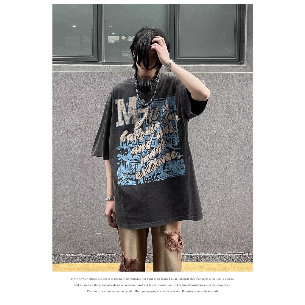 Áo Thun Ngắn Tay In Họa Tiết Graffiti Phong Cách Đường Phố Mỹ Cá Tính Dành Cho Nam