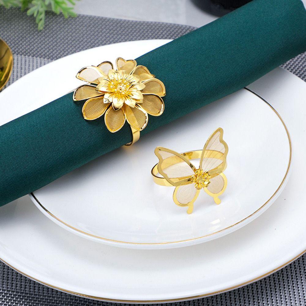 Bộ 4 Vòng Giữ Khăn Ăn Họa Tiết Hoa Khoét Rỗng Thủ Công Trang Trí Khách Sạn Giá Đỡ