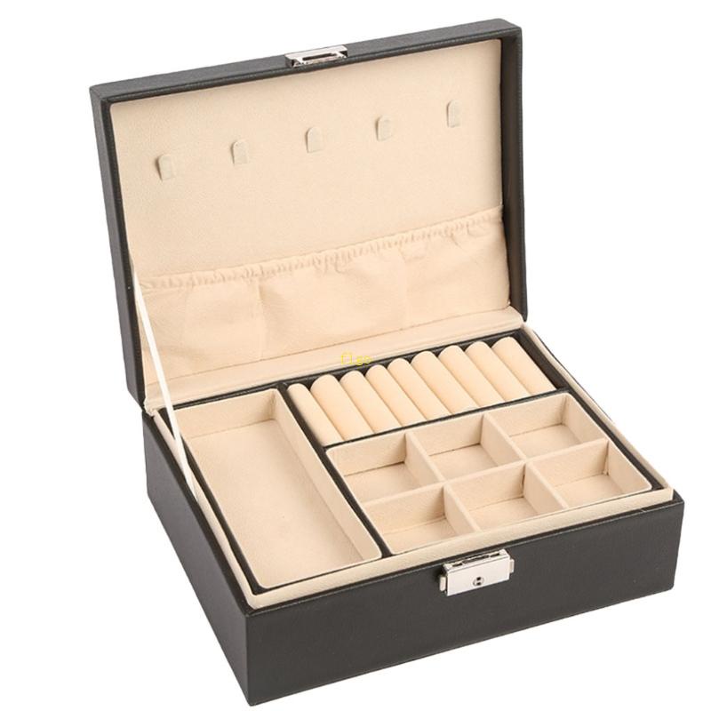 Hộp Đựng Trang Sức Bằng Da 2 Tầng