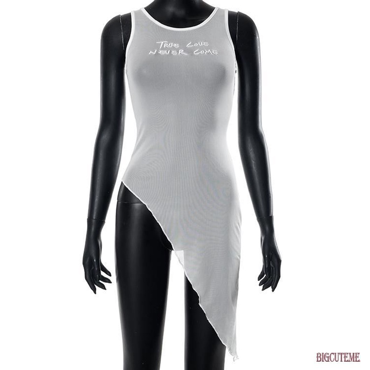 [] Áo Tank Top Không Tay Mỏng Màu Trắng In Chữ Thời Trang Mùa Hè Cho Nữ