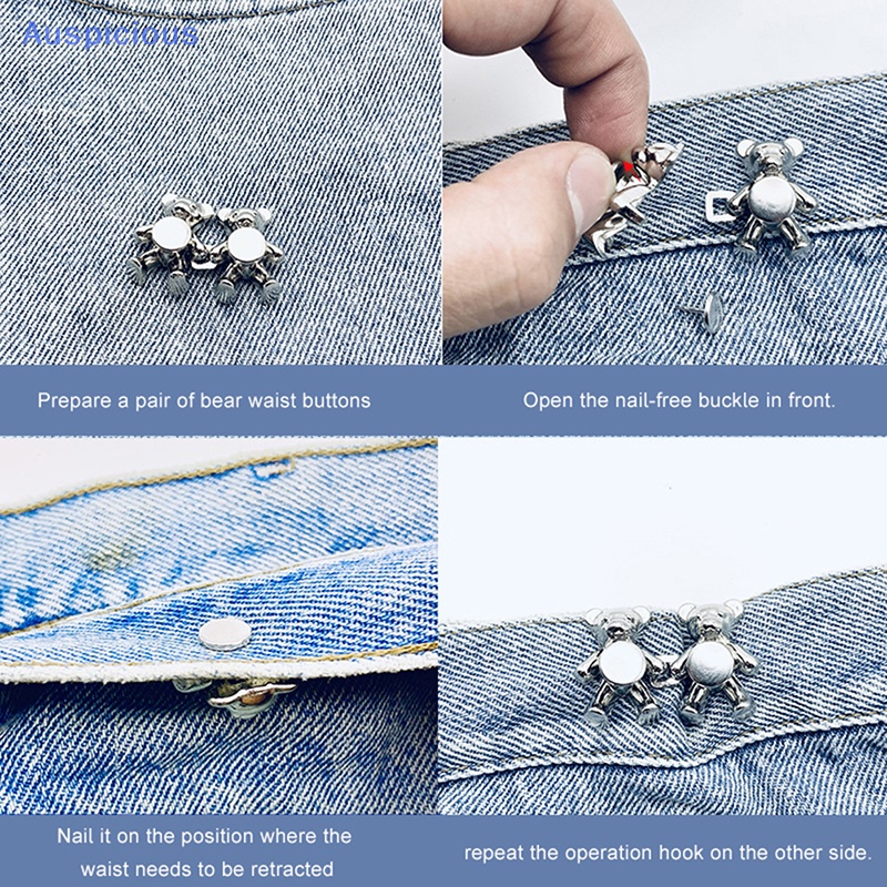 [AuspiciousV] Set 2 Nút Kim Loại Hình Gấu May Quần Jean Không Cần Nút Có Thể Tháo Rời Phù Hợp Vớ