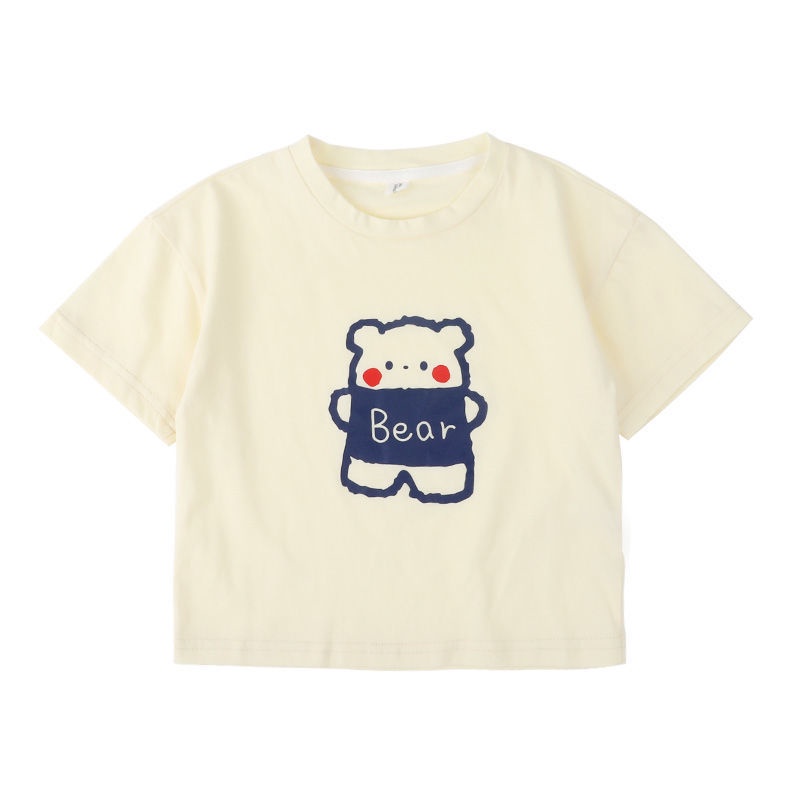 Áo Thun 100% Cotton Tay Ngắn Cổ Tròn In Họa Tiết Gấu Dễ Thương Dành Cho Trẻ Em