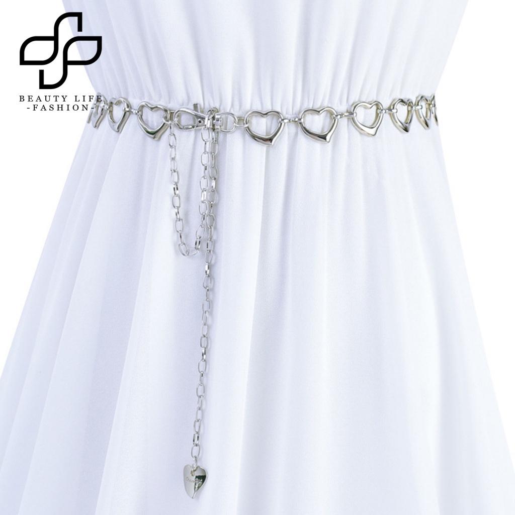Dây Xích Thắt Lưng Mạ Bạc Bóng Cao Thanh Lịch Gợi Cảm Trang Trí Hình Trái Tim Cho Nữ Mặc Hàng Ngày