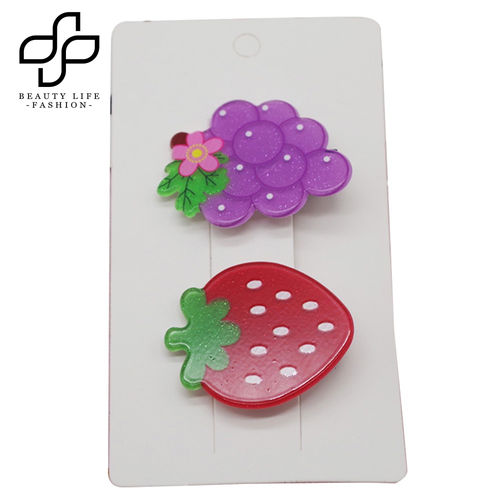 Bộ 2 Kẹp Tóc Hình Trái Cây / Cà Rốt / Dâu Tây Dễ Thương Cho Nữ