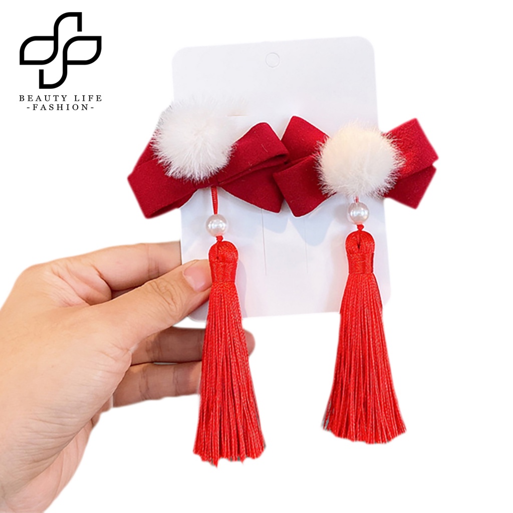 1 Cặp Kẹp Tóc Tua Rua Phong Cách Trung Hoa Cổ Điển Cho Bé Chụp Ảnh