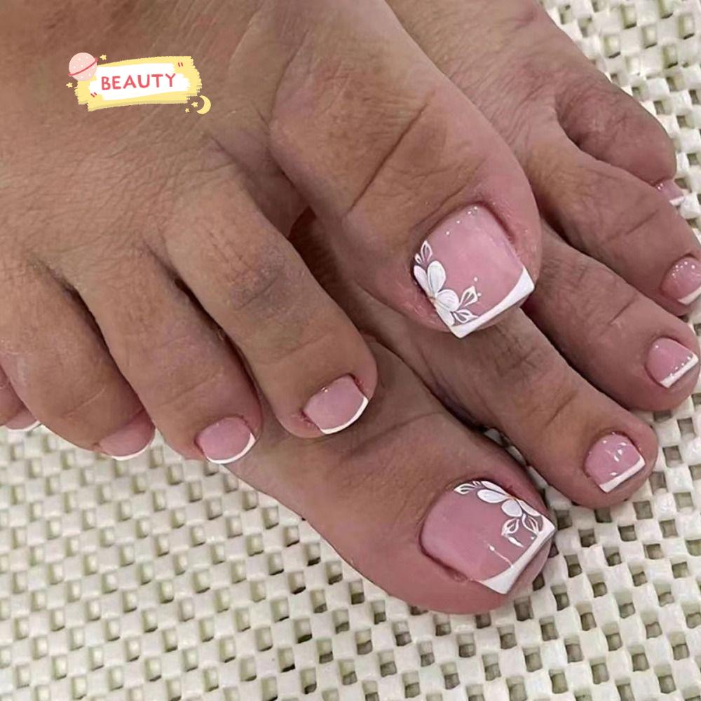 Móng Chân Giả Hình Vuông Ngắn Phong Cách Pháp Cho Nữ