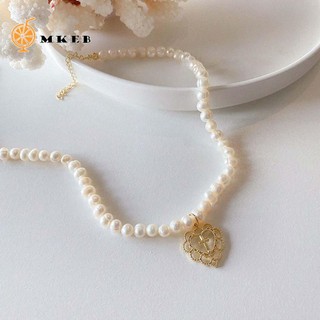 Vòng cổ MKEB ngọc trai mặt phụ kiện bằng hợp kim đơn giản phong cách retro thanh lịch khí chất Hàn Quốc