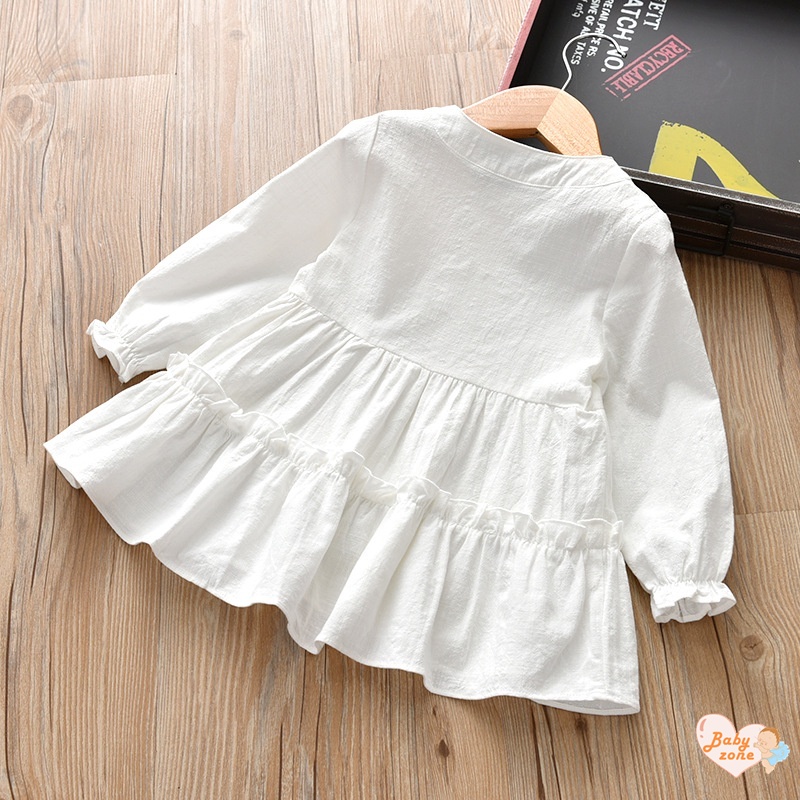 Áo Sơ Mi Tay Dài Nhún Bèo Dễ Thương Thời Trang Xuân Thu Cho Bé Gái