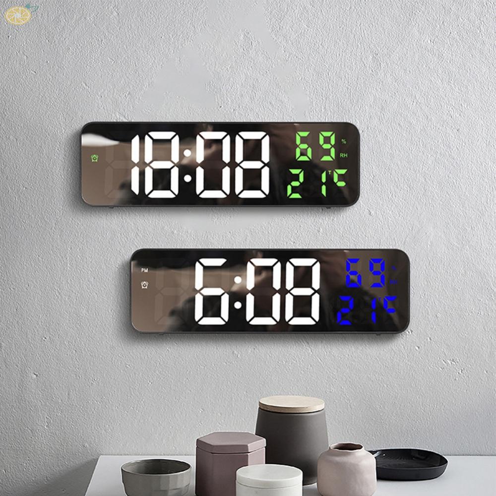 【VARSTR】Mirror LED Digital Alarm Clock Temperature Humidity Date Display Home Decoration