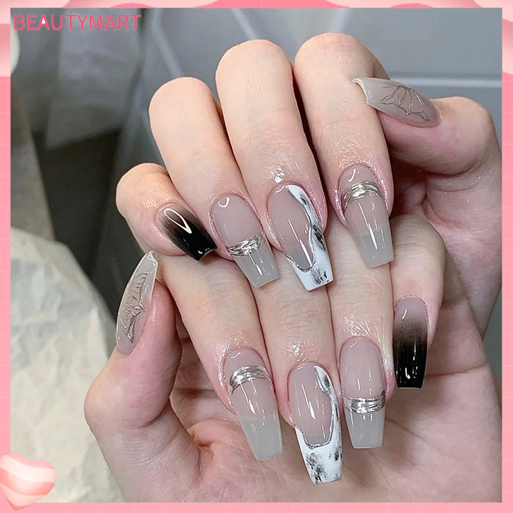 Bộ 24 Móng Tay Giả Chống Nước Màu Sắc Gradient Thời Trang Thu Đông