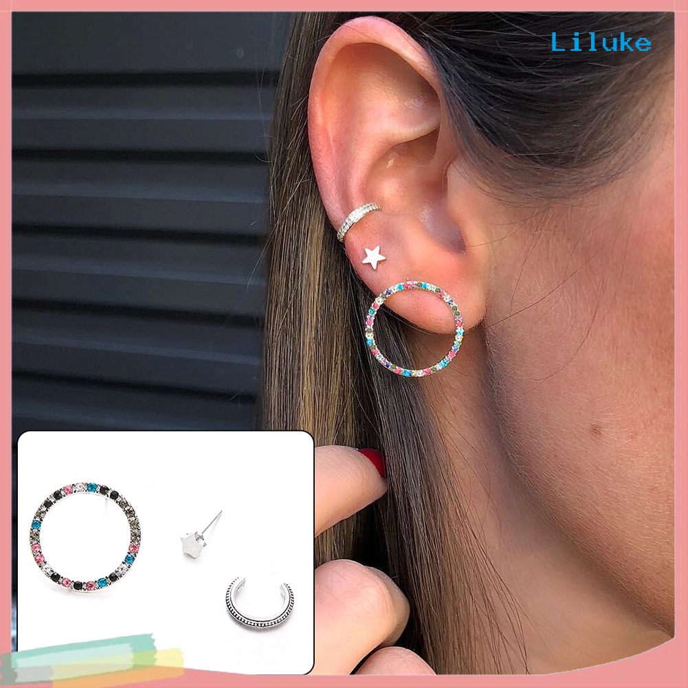 Bộ 3 Khuyên Vành Tai Đính Đá Thời Trang Nữ Tính