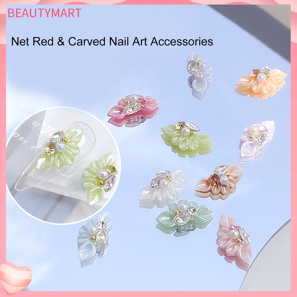 Set 10 Phụ Kiện Trang Trí Móng Tay Hình Bông Hoa 3D Màu Sắc Sống Động