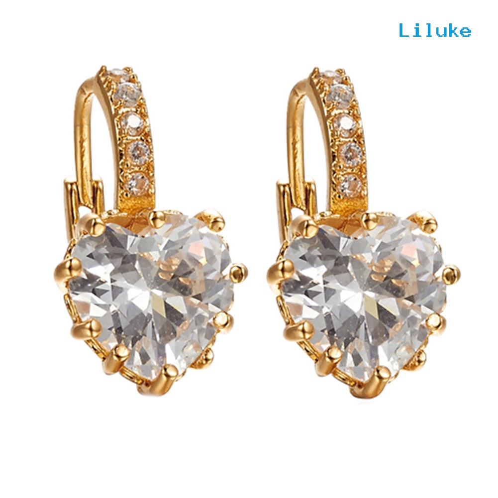 Đôi Khuyên Tai Mạ VàNg 9K HìNh TráI Tim ĐíNh Kim Cương Giả NhiềU MàU ThờI Trang