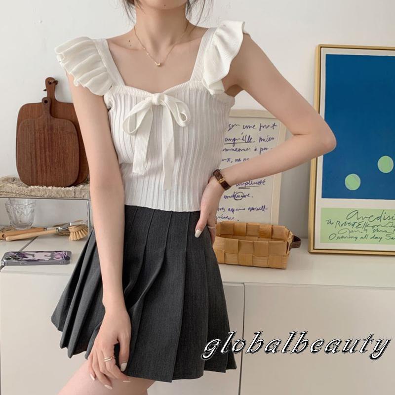 Áo Crop Top Không Tay Nhún Bèo Màu Sắc Đơn Giản Thời Trang Mùa Hè Cho Nữ