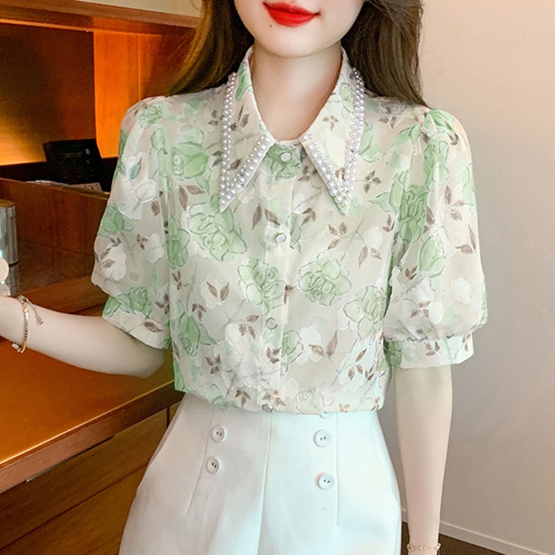 Áo Chiffon Nữ Tay Ngắn In Hoa Mùa Hè Mới