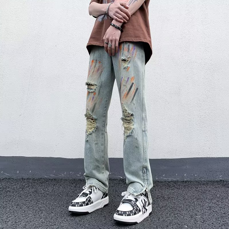 Quần Jean Dài Rách Phối Khóa Kéo Phong Cách Hip Hop Thời Trang Mùa Hè Cá Tính Cho Nam