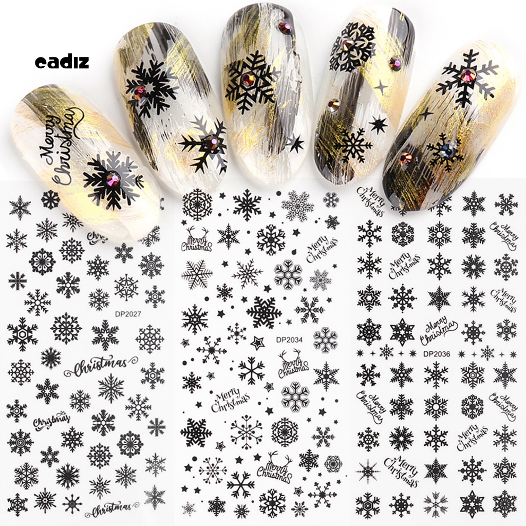 2 Miếng Dán Trang Trí Móng Tay Hình Lông Vũ / Bông Tuyết Màu Đen