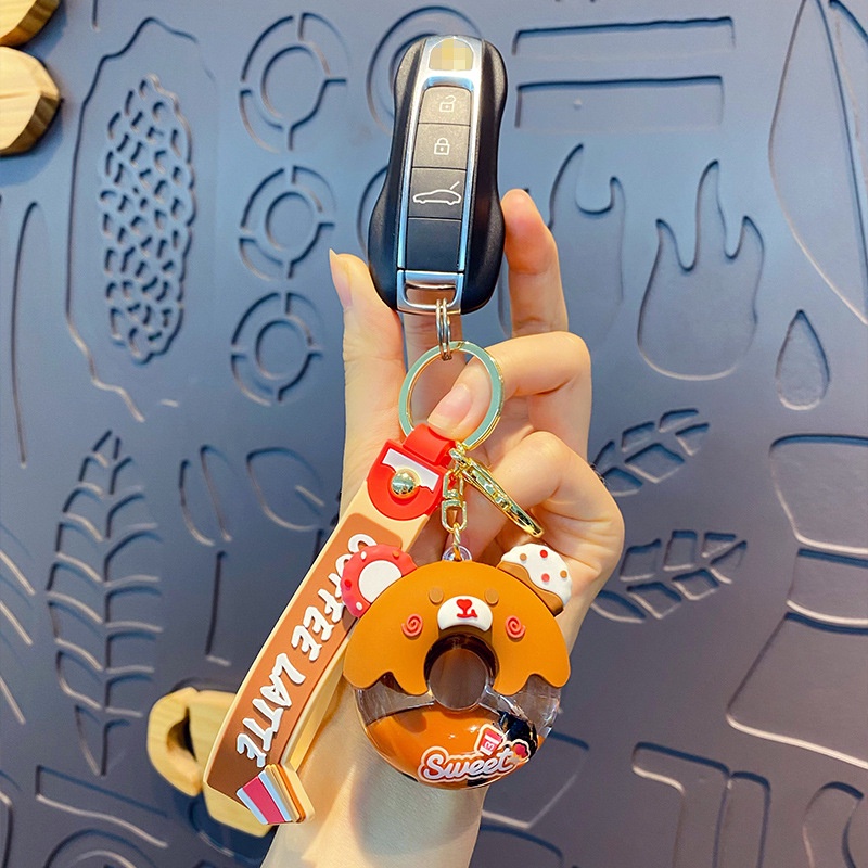 Móc Khóa Hình Bánh Donut Gấu Trà Sữa Thời Trang