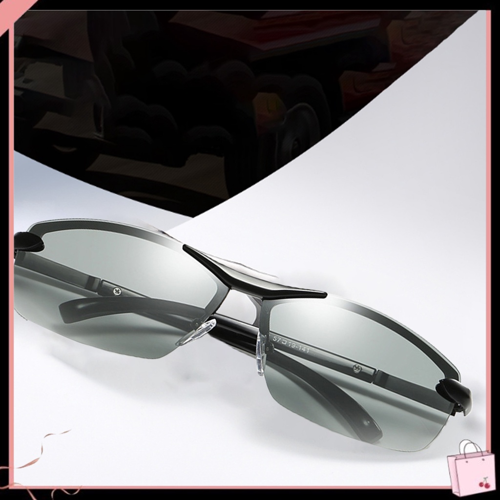 Kính Mát Phân Cực Nửa Gọng Kim Loại Chống Tia UV Chống Lóa Cho Nam Lái Xe