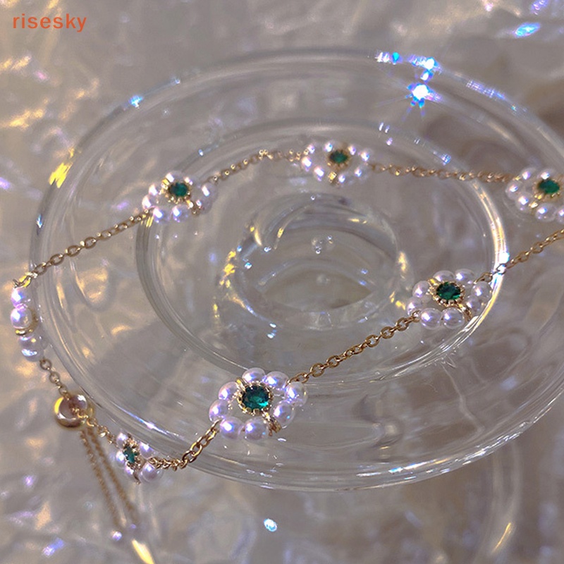 Vòng Đeo Tay Đính Ngọc Trai Xanh Lá Phong Cách Vintage Thời Trang Cho Nữ