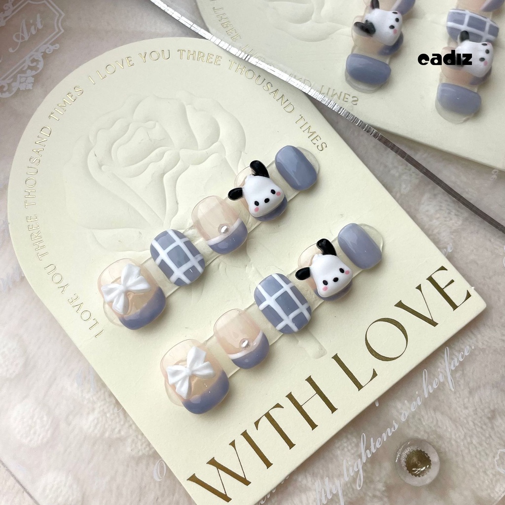 Bộ 10 Móng Tay Giả Độ Bóng Cao Che Phủ Toàn Diện Không Harm Hình Cún Dễ Thương Tự Làm Thủ Công