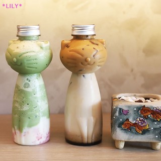 Lily tự chế chai nước trái cây mèo thiết kế nước giải khát chai nước trái cây chai trong suốt nước giải khát sữa trà Chai lạnh uống sữa trà nước trái cây kín nắp chai uuu