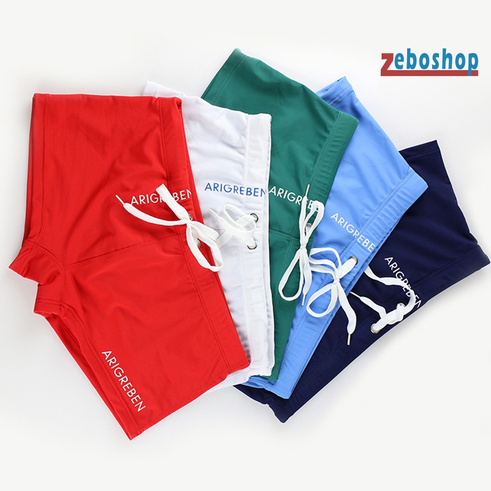 Zeboshop Quần Bơi Ngắn Ôm Dáng Màu Trơn In Chữ Phối Dây Rút Cho Nam