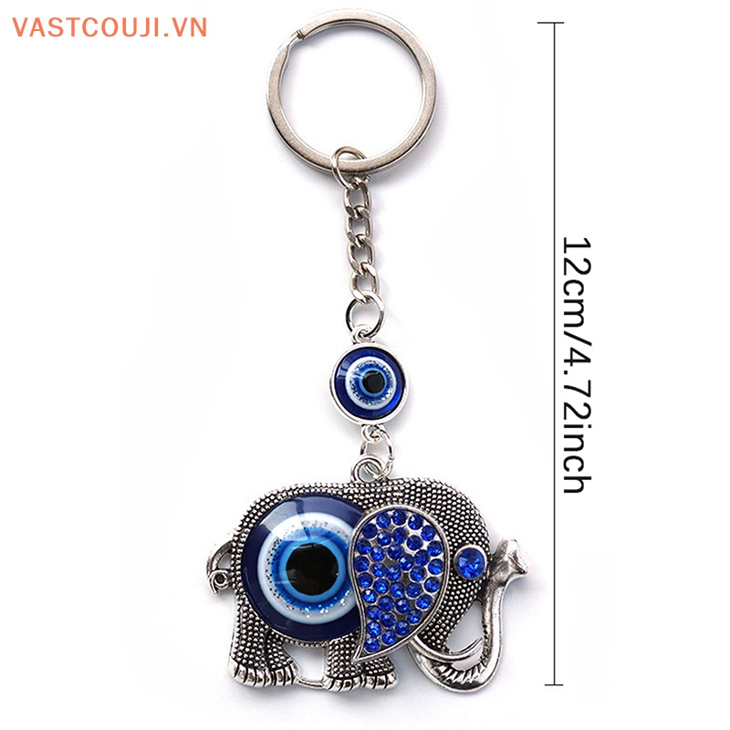 Móc Khóa Hình Voi Mắt Xanh Lam Đính Đá Kim Cương Giả Sáng Tạo Trang Trí Xe Hơi Cho Nam Và Nữ