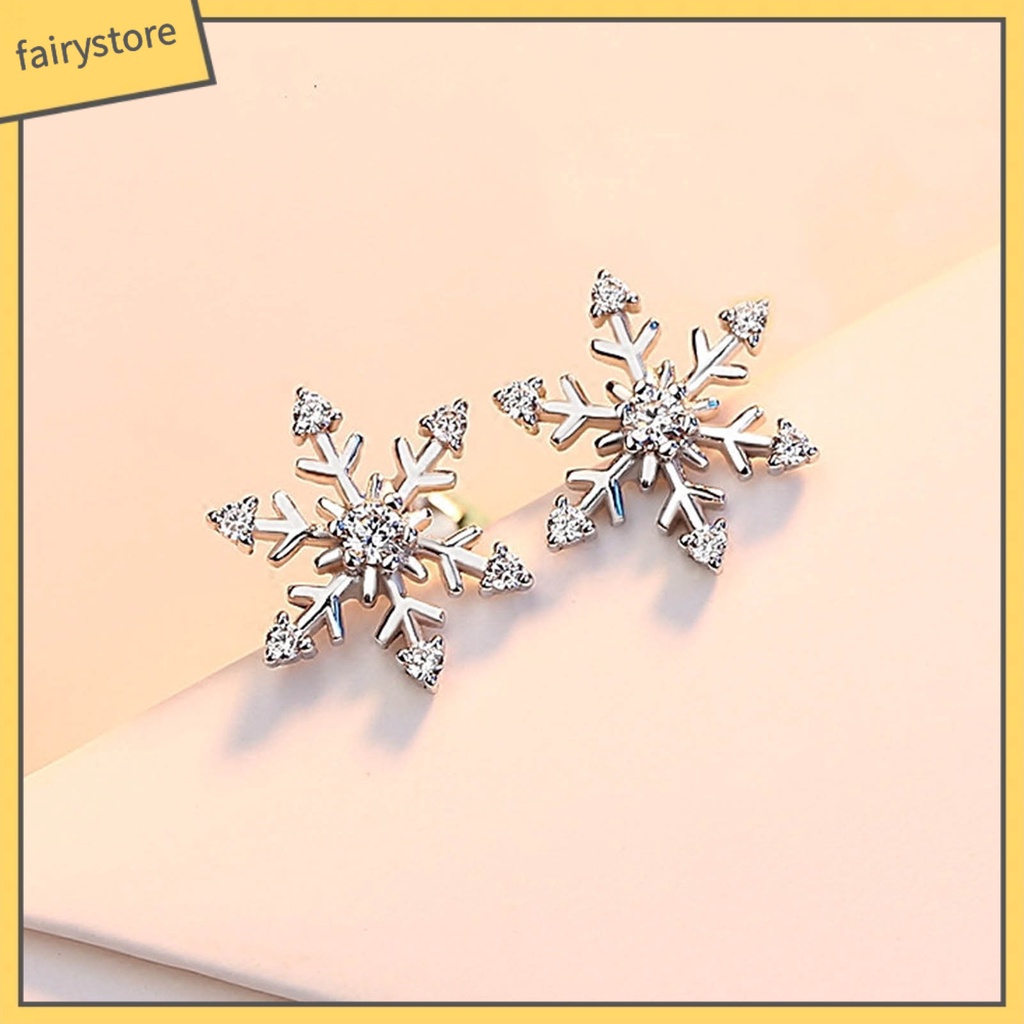 1 Đôi Bông Tai Hình Hoa Tuyết Đính Đá Lấp Lánh Trang Nhã Dành Cho Nữ