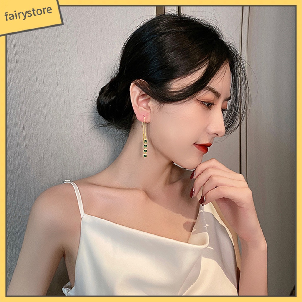 1 Cặp Bông Tai Dáng Dài Đính Đá Phối Tua Rua Thời Trang Cho Nữ