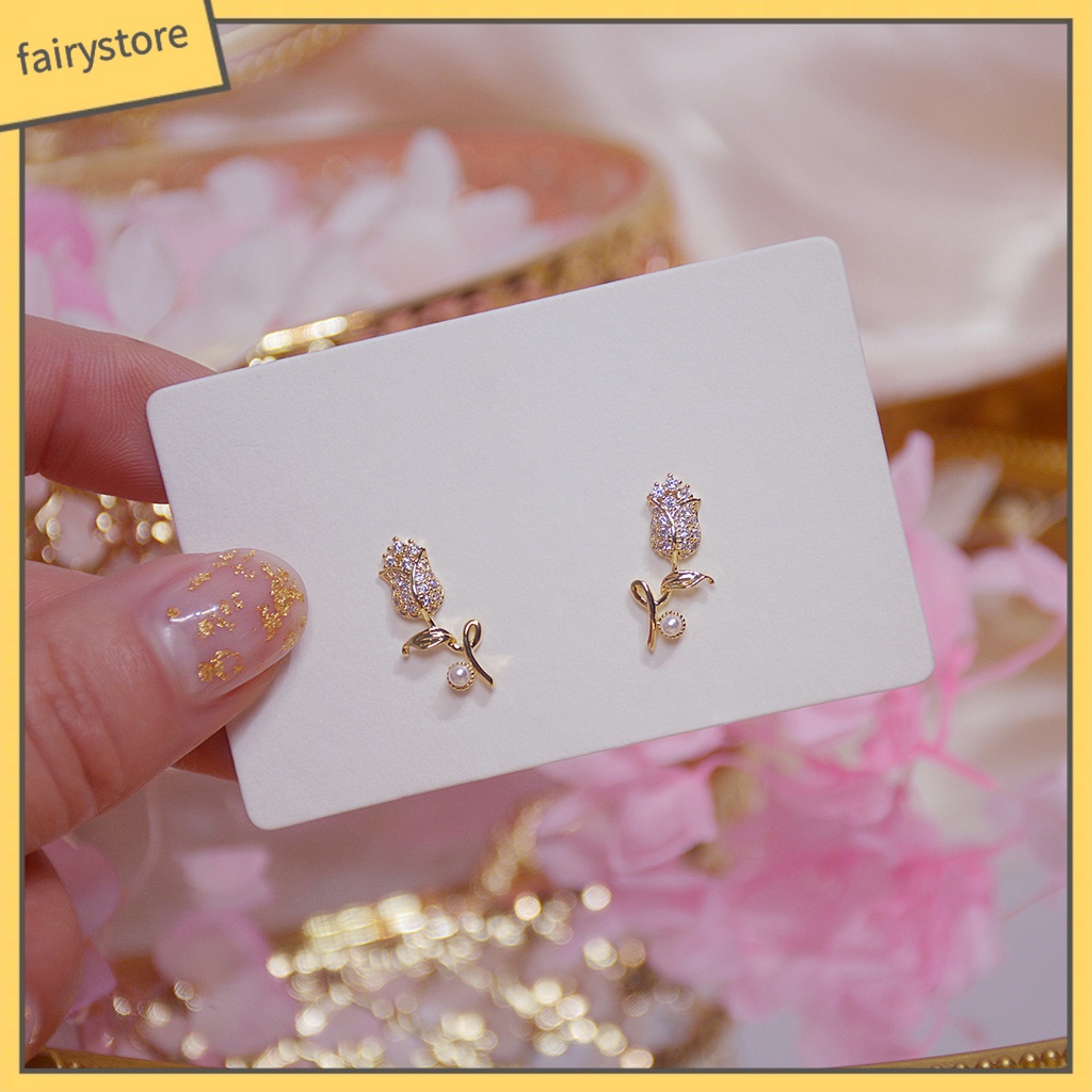 1 Đôi Bông Tai Hình Hoa Đính Ngọc Trai Nhân Tạo Thời Trang Phong Cách Hàn Quốc