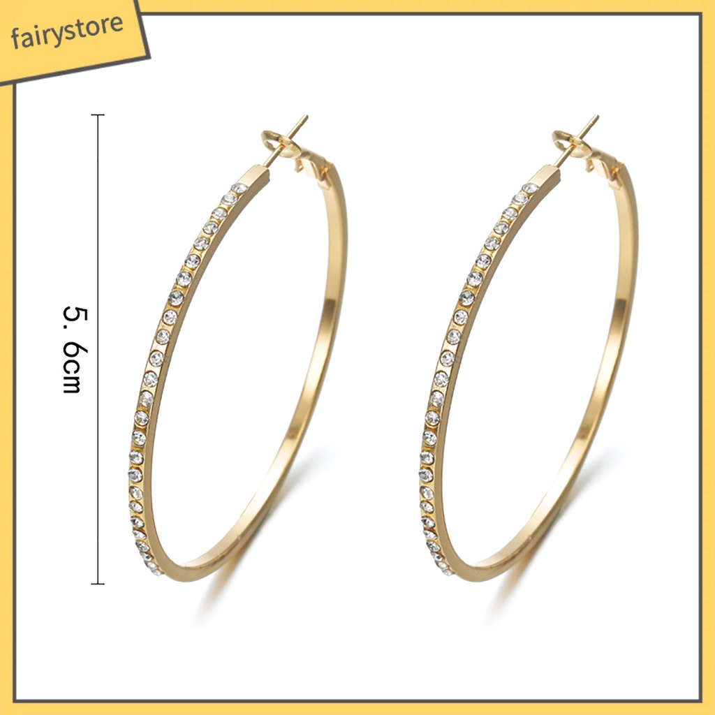 [FRO] Bông Tai Dạng Vòng Tròn Lớn Đính Đá Tinh Xảo Trang Trí Công Sở Tinh Tế Dành Cho Nữ