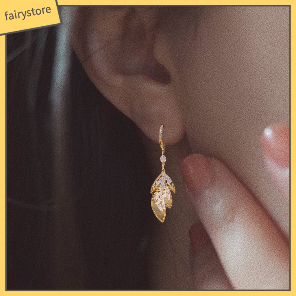 1 Đôi Bông Tai Hình Chiếc Lá Đính Đá Lấp Lánh Dành Cho Nữ