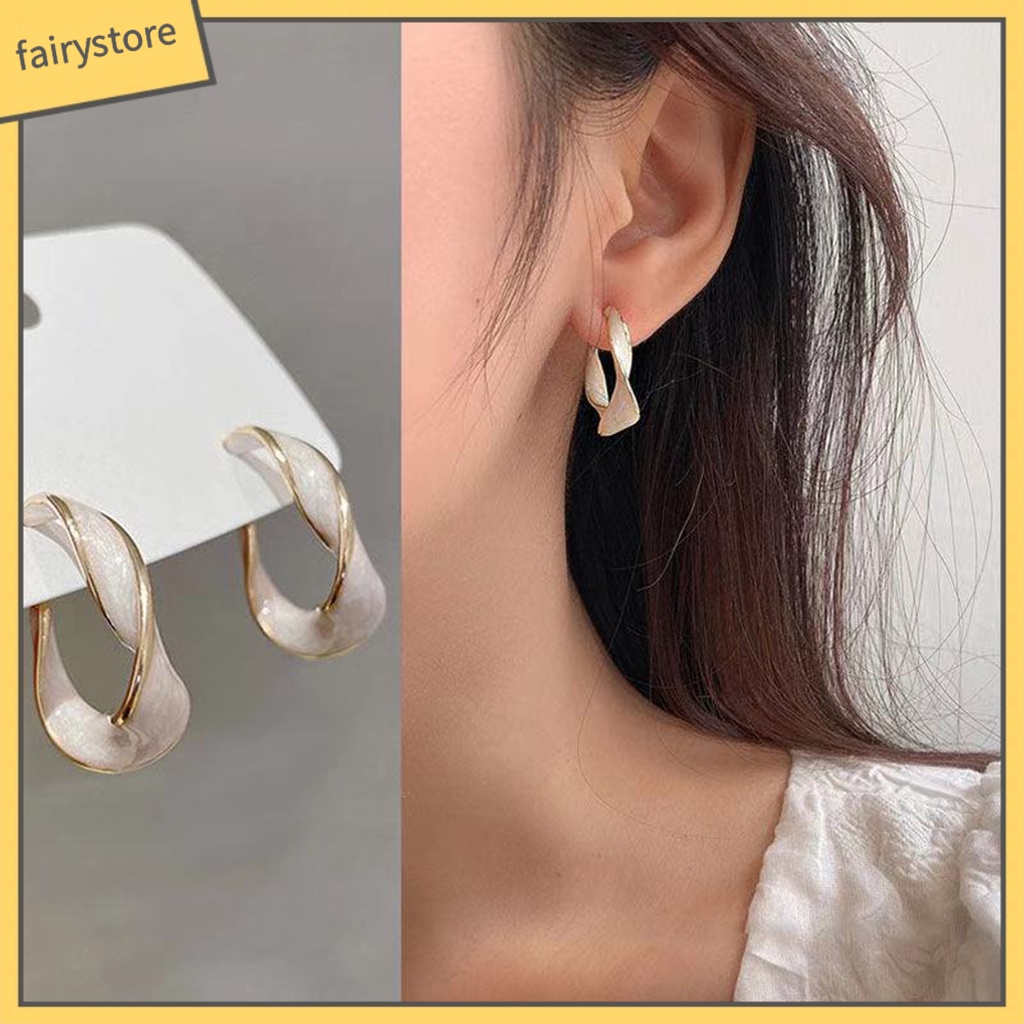 1 Đôi Bông Tai Kim Loại Xoắn Phong Cách Retro Thời Trang Dành Cho Nữ