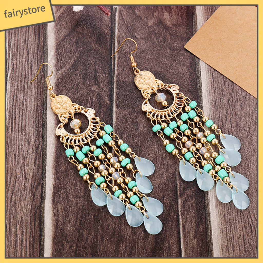 1 Đôi Bông Tai Dáng Dài Đính Hạt Phong Cách Bohemia Thời Trang Cao Cấp