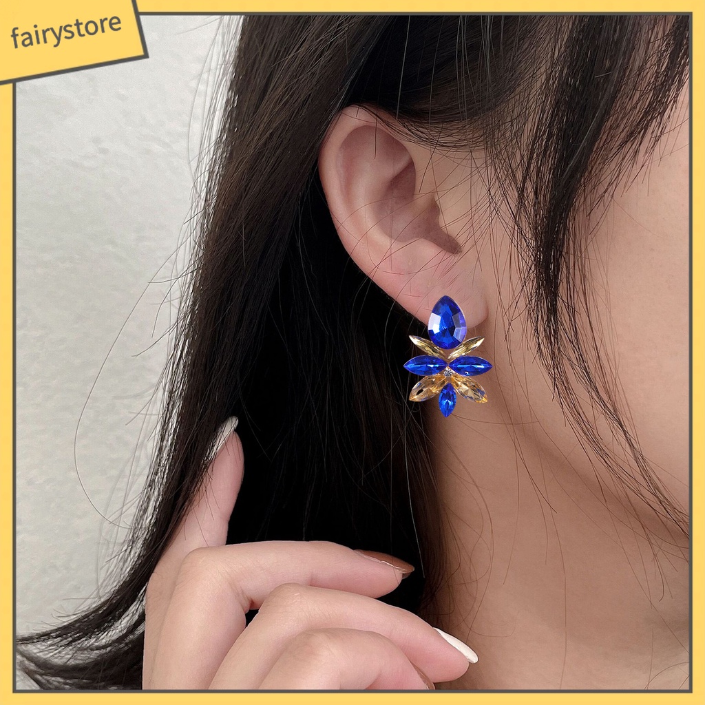 1 Đôi Bông Tai Hợp Kim Hình Giọt Nước Đính Đá Sang Trọng