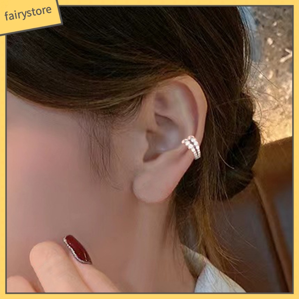 [FRO] 1 Khuyên Tai Dạng Kẹp Thiết Kế Kim Cương Giả Lấp Lánh Nhiều Lớp Dễ Phối Đồ Màu Sắc Sống Động Không Cần Khoan Lỗ Thích Hợp Làm Quà Tặng Trang Sức Nữ